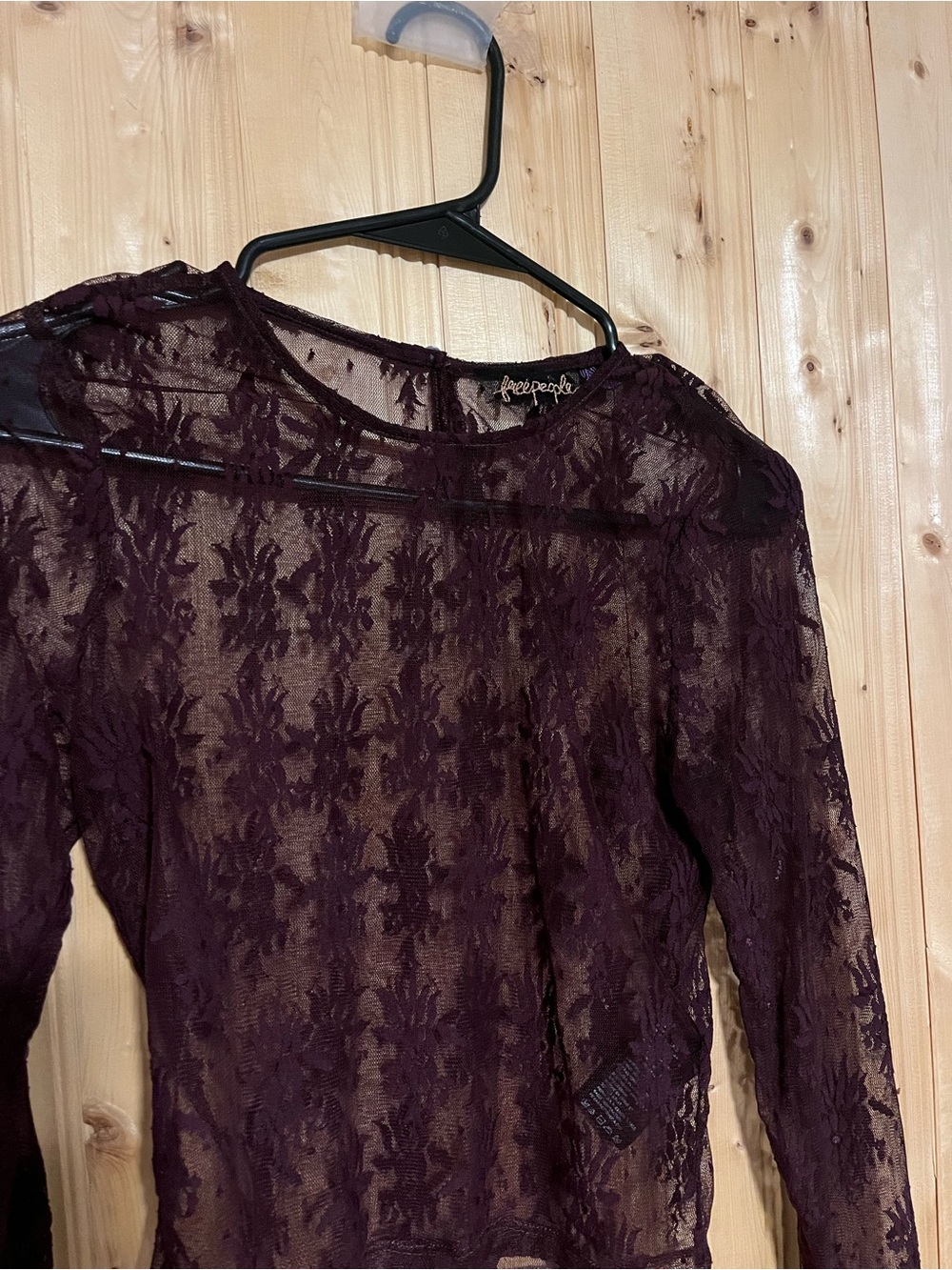 Free People Plum Sheer Lace Long Sleeve Top